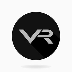 Fine icon with VR logo in circle. Flat design with long shadow. Virtual reality logo