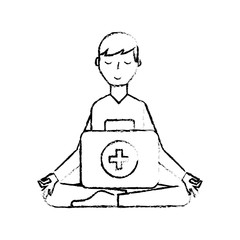 man sitting in meditation with kit first aid