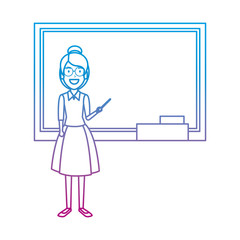 teacher woman with pointer and chalkboard