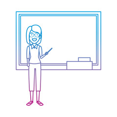 teacher woman with pointer and chalkboard