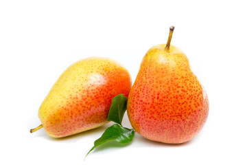ripe red yellow pear fruits isolated on white background