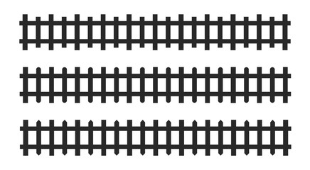 Black picket fence symbols and signs. Isolated vector illustration on white background.