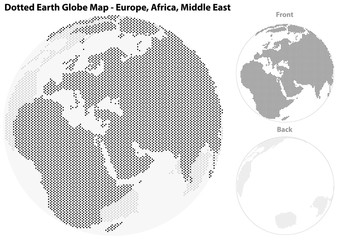 Dotted Earth Globe with Central View of Europe and Africa and Middle East - Illustration with Earth Globe and Front and Back Continents, Vector