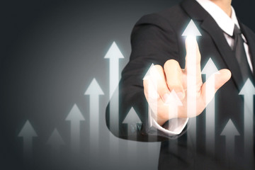 Businessman plan graph growth and increase of chart positive indicators