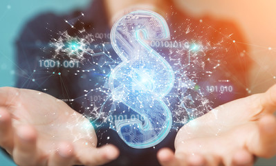 Businesswoman using 3D rendering digital paragraph law symbol