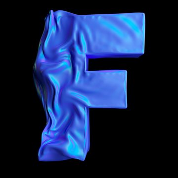 F letter alphabet 3d illustration cloth gradient branding logo black background