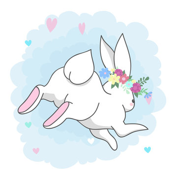 Cute white rabbit  romantic bunny girl