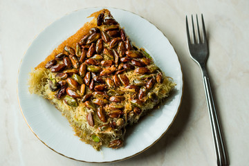 Turkish Dessert Kadayif with Pistachios served with Plate Portion
