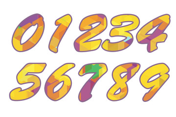 0 1 2 3 4 5 6 7 8 9 Set of Colorful rainbow numbers. One, two, three, four, five, six, seven, eight, nine, zero. White isolated