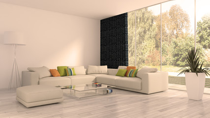 large luxury modern bright interiors apartment Living room illustration 3D rendering computer generated image