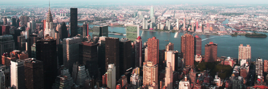 Website american banner of New York cityscape with hirh rise buildings. Concept of blog header and chep tour to US, travel agency and green card.