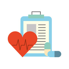 clipboard medical report heart rate and pills