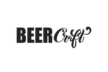 Craft beer. Logo, handwritten lettering for restaurant, cafe menu. drawing of beer mugs. Vector elements for labels, logos, badges, stickers or icons. Vector illustration, food design.