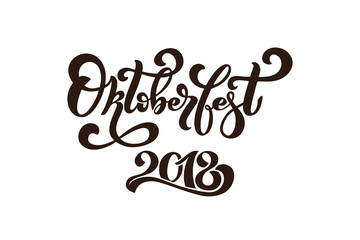 oktoberfest . Logo, handwritten lettering for restaurant, cafe menu. drawing of beer mugs. Vector elements for labels, logos, badges, stickers or icons. Vector illustration, food design.