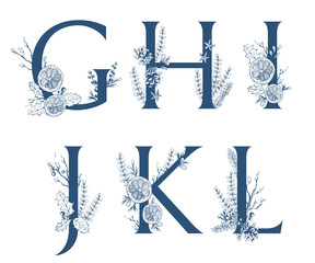 Vector Hand Drawn Xmas letters monograms or logo. Uppercase G, H