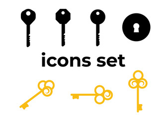 Vector icons set. Air and key icon. Name tag and film roll vector set icons