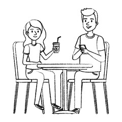 young couple in the cafeteria