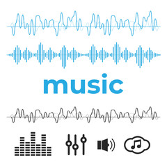 Naklejka premium Sound waves set. Radio wave form vector