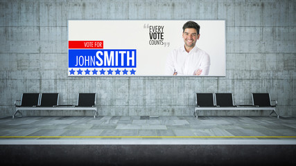 blank horizontal political marketing billboard advertising on underground station