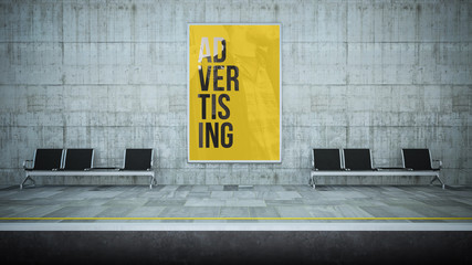 advertising billboard mockup on underground station