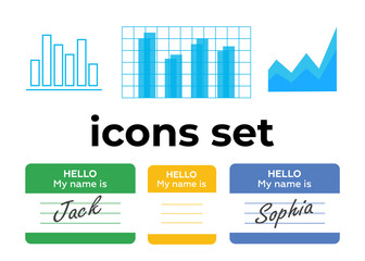 Vector icons set. Air and key icon. Name tag and film roll vector set icons