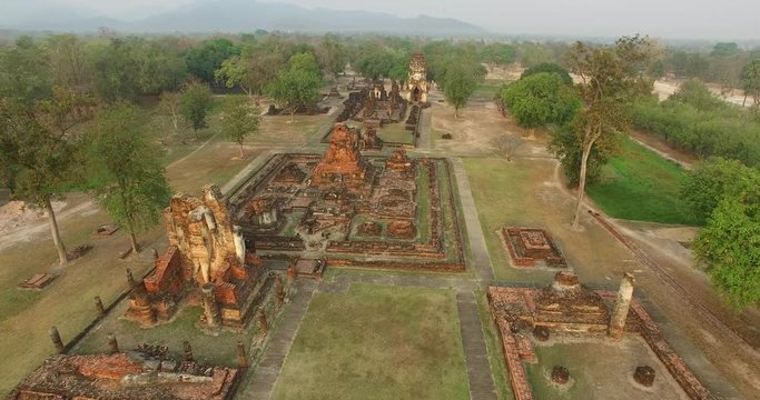 4K drone video fly over Wat Phrapai Luang, one of the sites at UNESCO's World Heritage Sukhothai Historical Park