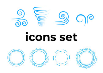 Vector icons set. Air and key icon. Name tag and film roll vector set icons