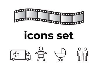 Fototapeta na wymiar Vector icons set. Air and key icon. Name tag and film roll vector set icons