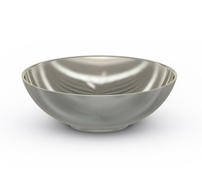 Collection Of Silver Objects. Silver Empty Rice Bowl, Isolated On White Background. 3D Illustration.