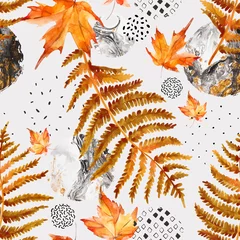 Poster Modern naadloos patroon van aquarel bloemenelementen en geometrische vormen. © Tanya Syrytsyna