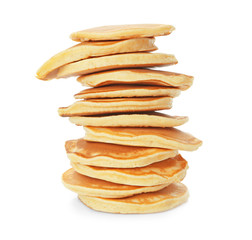 Tasty pancakes on white background