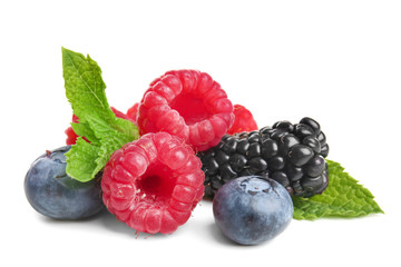 Different ripe berries on white background © Pixel-Shot
