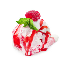 Tasty raspberry ice cream on white background