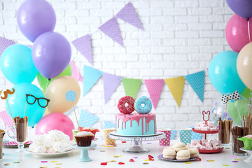 Table with sweets prepared for Birthday party