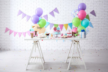 Table with sweets prepared for Birthday party