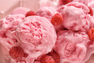 Tasty raspberry ice-cream, closeup