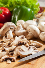 Fresh sliced white mushrooms
