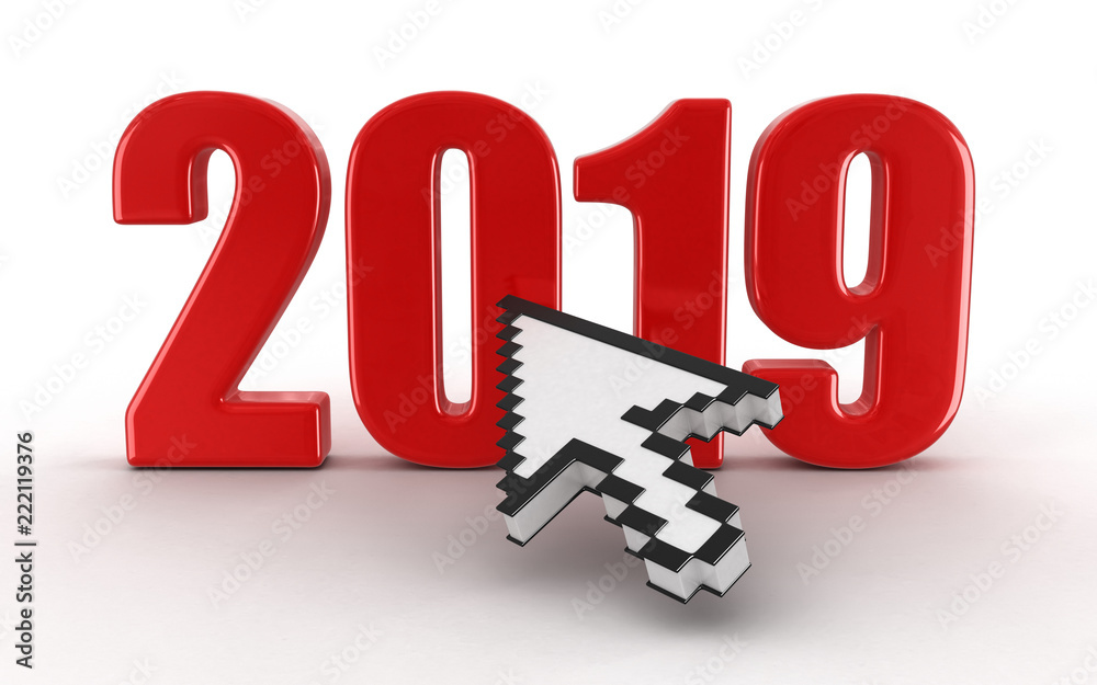 Poster cursor and 2019. image with clipping path