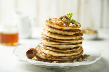 Pancakes with honey and nuts