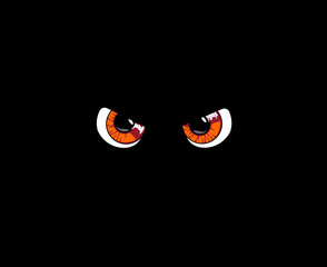 Orange predatory monster eyes isolated on black background. Vect