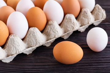 Chicken and Duck Eggs in paper tray.