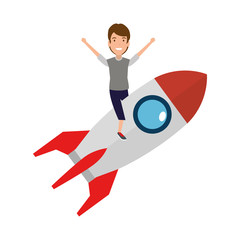 young man on rocket startup