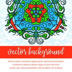 Square invite template. Vector invitation with mandala design element. Round flower ornament. Decorative vintage print. Luxury floral weave