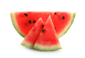 Delicious cut watermelon on white background