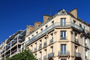 Typical architecture exterior of an apartment building in Paris, France
