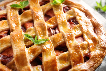 Delicious peach pie, closeup
