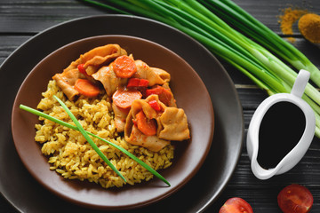 Soy meat with vegetables and rice