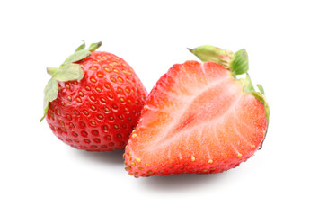 Ripe strawberries on white background