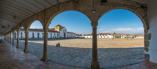 Villa de Leyva in Colombia with Plaza Mayor a view from the Arches
