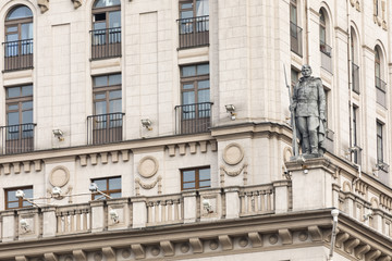Detailed view of The Gates Of Minsk. Soviet Heritage. Famous Landmark. Station Square. Minsk. Belarus.